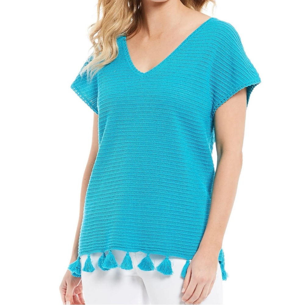 Tommy Bahama Tassel Tunic Amalfi Sea Blue Linen Cotton Blend size Small NEW